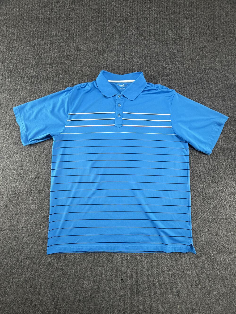 Tommy Armour Polo Shirt Mens XL Blue Striped DRI-LOGIC Golf Stretch Knit